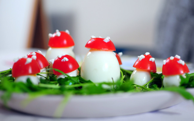 Обои картинки фото еда, Яичные блюда, закуска, яйца, мухоморы