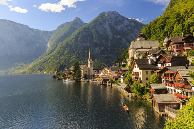 Обои картинки фото hallstatt, города, - панорамы, озеро, горы