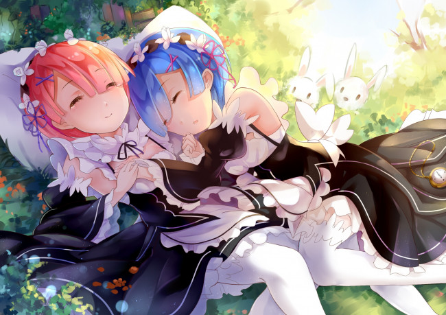 Обои картинки фото аниме, re,  zero kara hajimeru isekai seikatsu, взгляд, девушки, фон