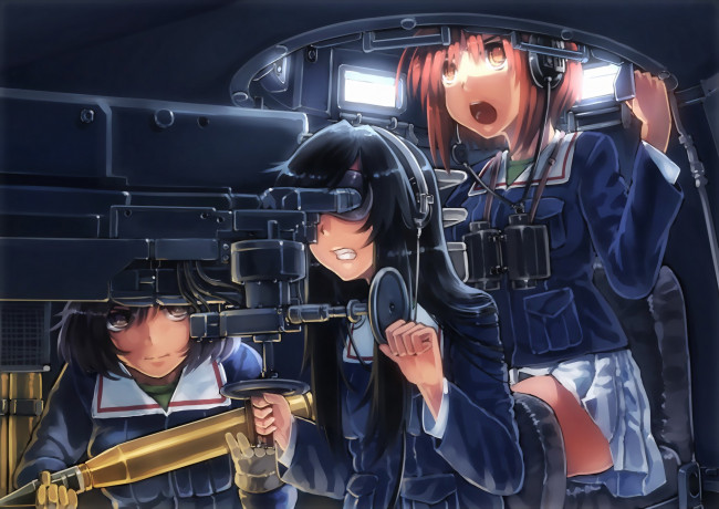 Обои картинки фото аниме, girls und panzer, фон, взгляд, девушки