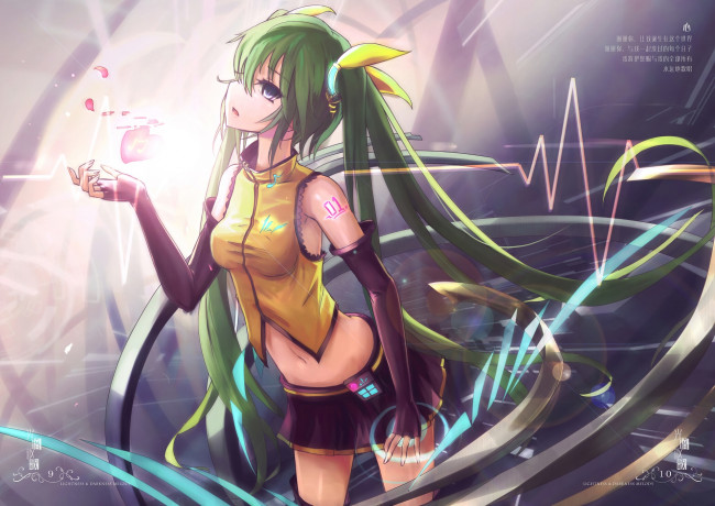 Обои картинки фото аниме, vocaloid, девушка, взгляд, фон