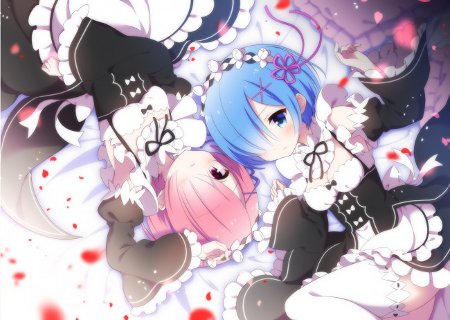 Обои картинки фото аниме, re,  zero kara hajimeru isekai seikatsu, фон, взгляд, девушки