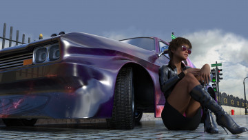 Картинка 3д+графика люди-авто мото+ people-+car+ +moto взгляд фон девушка