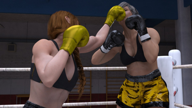 Обои картинки фото 3д графика, спорт , sport, девушки, взгляд, фон, грудь, ринг, бокс