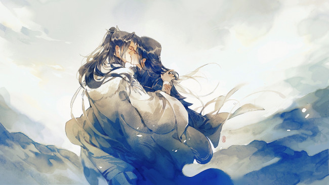 Обои картинки фото jianghu ye yu, аниме, jianghu ye yu , artbook, поцелуй