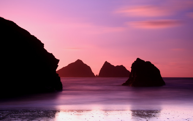 Обои картинки фото holywell, bay, природа, побережье, залив, скалы, закат