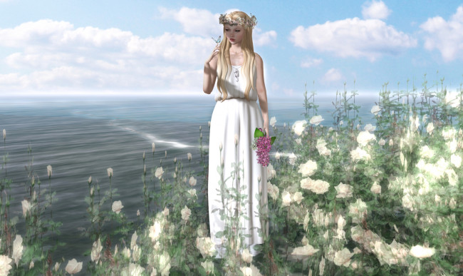 Обои картинки фото 3д, графика, people, люди, венок, девушка, розы