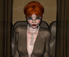 обоя 3д графика, люди , people, девушка, взгляд, фон, рыжая, очки