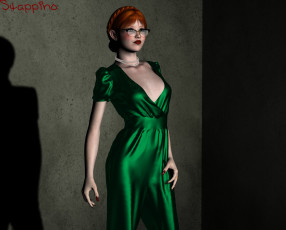 Картинка 3д+графика люди+ people взгляд девушка очки фон рыжая