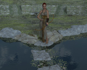 Картинка 3д+графика амазонки+ amazon взгляд девушка вода лук