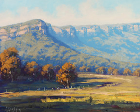 Картинка рисованные живопись деревья горы megalong valley artsaus