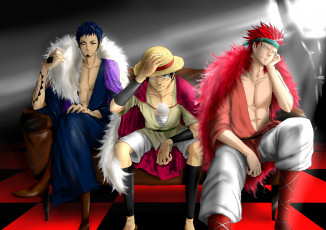 Картинка аниме one+piece monkey d luffy eustass kid trafalgar law пират капитан мужчина