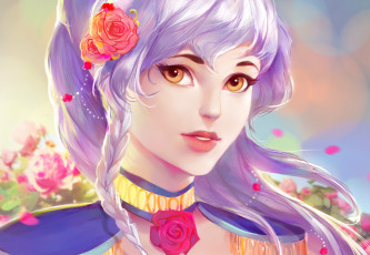 Картинка рисованные люди лицо девушка портрет взгляд розы цветы волосы