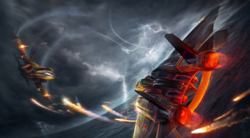 Картинка авиация 3д рисованые v-graphic небо гроза самолеты битва море