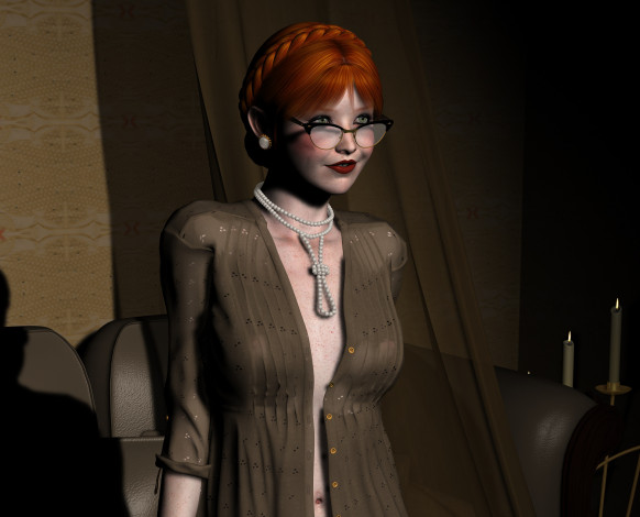 Обои картинки фото 3д графика, люди , people, девушка, взгляд, фон, рыжая, очки