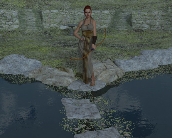 Обои картинки фото 3д графика, амазонки , amazon, взгляд, девушка, вода, лук