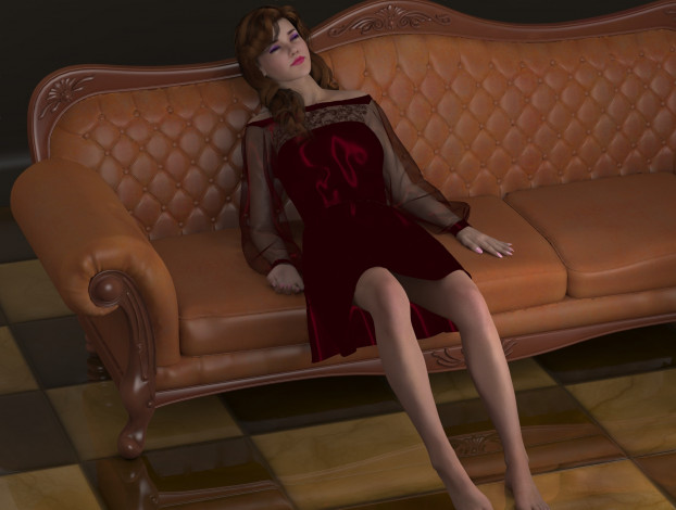 Обои картинки фото 3д графика, люди , people, фон, взгляд, девушка, диван, сон