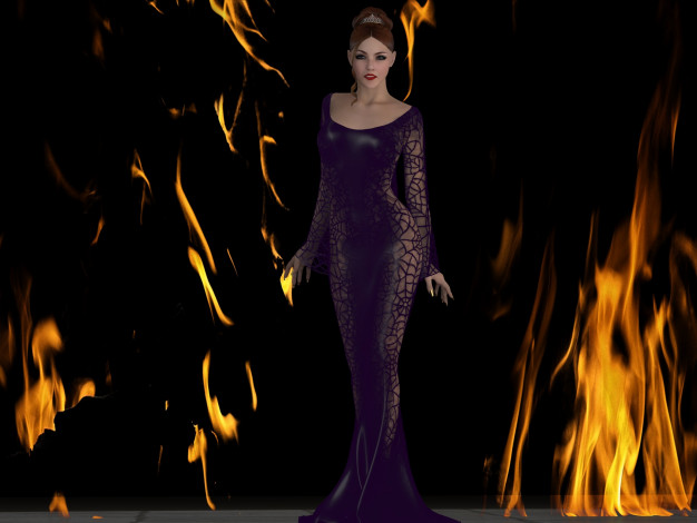 Обои картинки фото 3д графика, люди , people, огонь, платье, взгляд, девушка