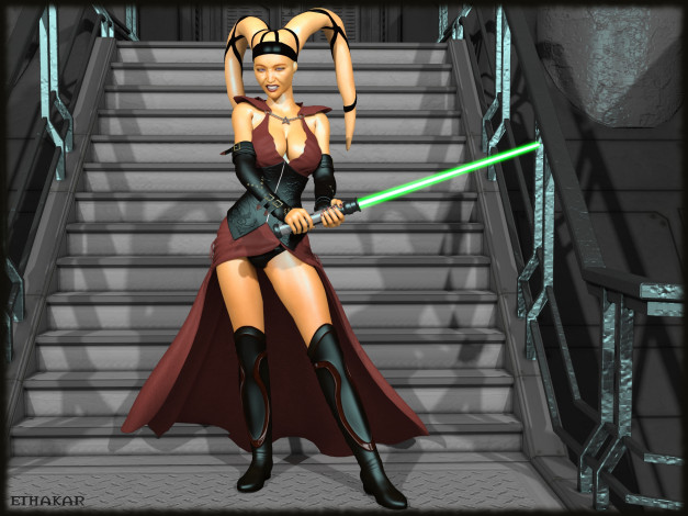 Обои картинки фото 3д графика, существа , creatures, лестница, оружие, взгляд, халк