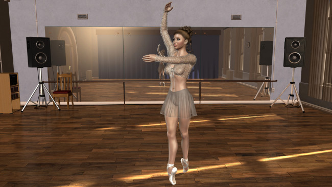 Обои картинки фото 3д графика, люди , people, балерина, зеркала, взгляд