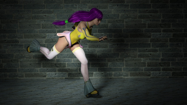 Обои картинки фото 3д графика, люди , people, девушка, бег, стена, ночь