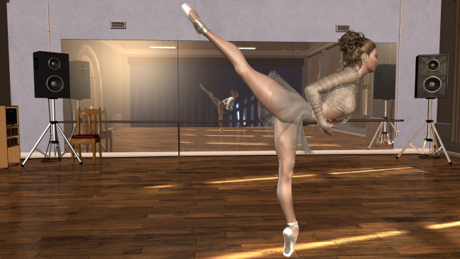 Обои картинки фото 3д графика, люди , people, взгляд, зеркала, балерина