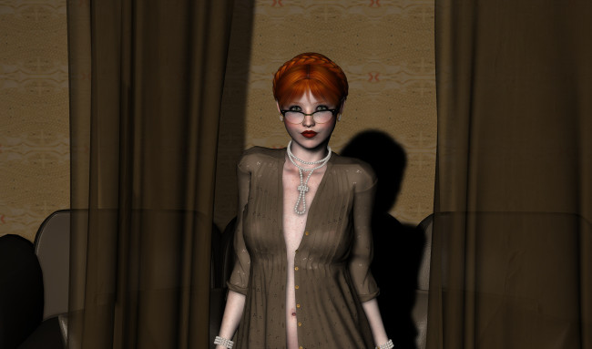 Обои картинки фото 3д графика, люди , people, девушка, взгляд, фон, рыжая, очки