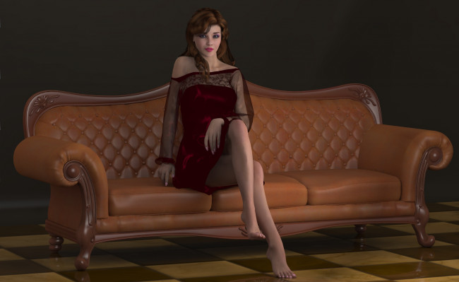 Обои картинки фото 3д графика, люди , people, фон, взгляд, девушка, диван