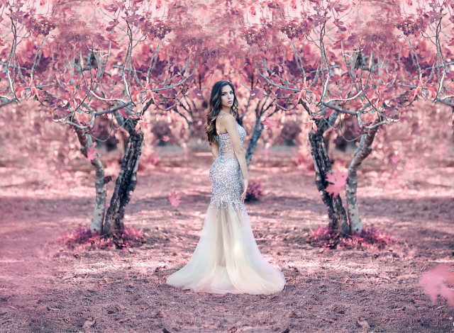 Обои картинки фото девушки, alessandro di cicco, raining, pink, платье, девушка, alessandro, di, cicco