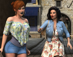 обоя 3д графика, люди , people, фон, взгляд, девушки