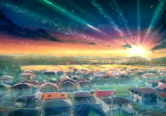 Картинка аниме город +улицы +здания