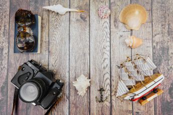 Картинка разное -+другое море лето аксессуары фотоаппарат очки телефон блокнот ракушка