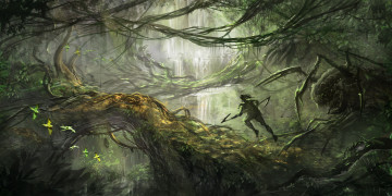 Картинка фэнтези существа джунгли монстр чудовище ветки воин птицы