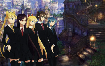 Картинка аниме sailor+moon venus jupiter город девушки войны girls mercury mars sailor moon