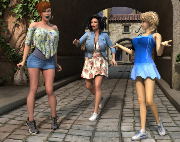 Обои картинки фото 3д графика, люди , people, фон, взгляд, девушки