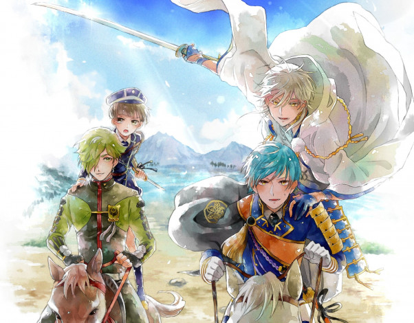 Обои картинки фото аниме, touken ranbu, танец, мечей