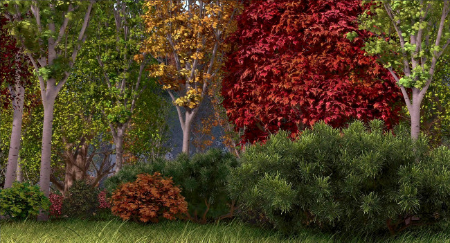 Обои картинки фото рисованное, природа, дерево, трава, растения