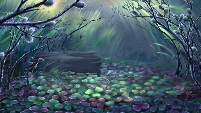 Обои картинки фото рисованное, природа, бревно, растения, ветки