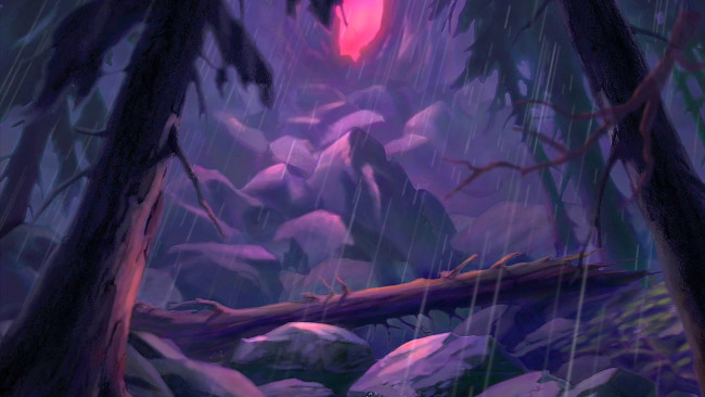 Обои картинки фото рисованное, природа, деревья, камни, дождь