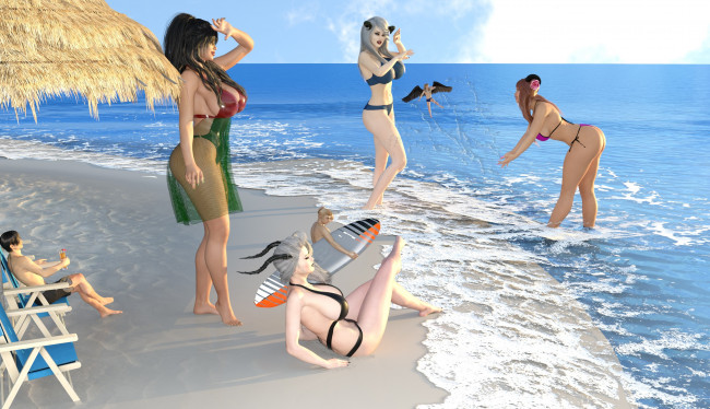 Обои картинки фото 3д графика, люди , people, девушки, взгляд, фон