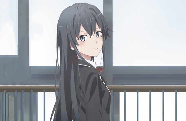 Обои картинки фото аниме, oregairu, взгляд, девушка, фон