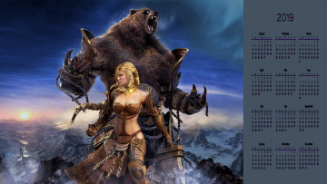 Картинка календари фэнтези медведь девушка