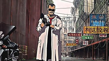 Картинка календари аниме город улица здание очки мужчина вывеска calendar 2019