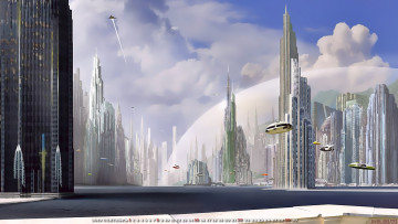 Картинка календари фэнтези звездолет здание небоскреб сооружение город calendar 2019