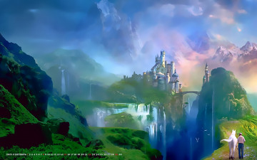 Картинка календари фэнтези 2019 дворец природа лошадь водопад calendar растение конь