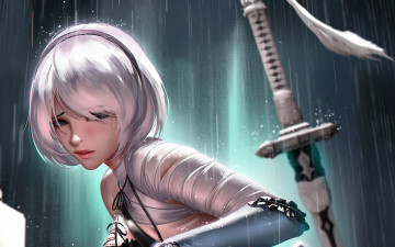 Картинка видео+игры nier +automata 2в девушка андроид оружие