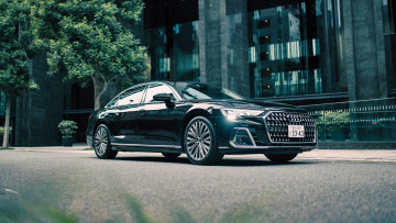 Картинка audi+a8+l60+tfsi+quattro автомобили audi черный здание деревья