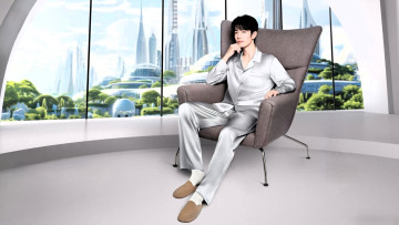 Картинка мужчины xiao+zhan актер пижама тапки кресло окно