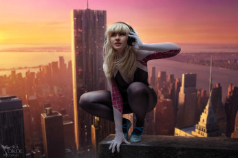 обоя девушки, ира сокол, образ, косплей, наряд, костюм, наушники, город, дома