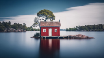 обоя города, - здания,  дома, озеро, островок, дом, жилой